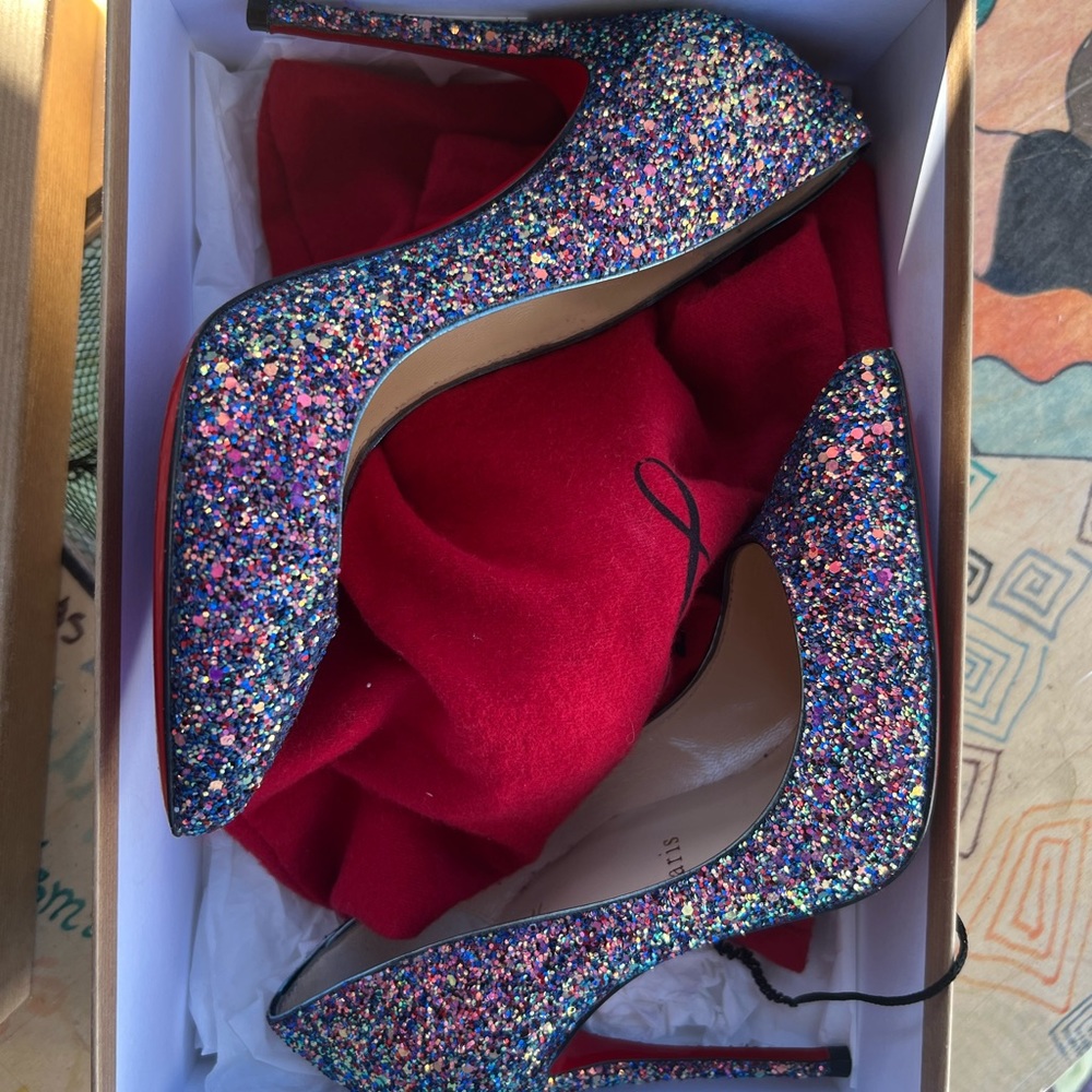Louboutin glitter holographic heels
